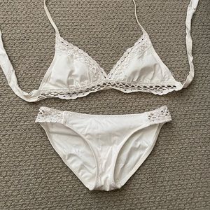 Becca It Girl Crochet Bikini Top and Bottom White